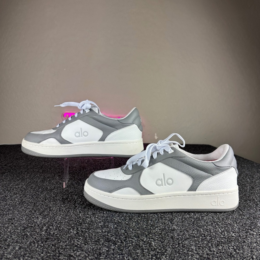 Alo Yoga Alo-X Sneaker Vegan Leather Grey White Mens 12.5 Womens 14 unisex